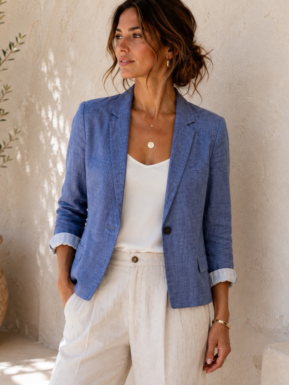 Massimo Dutti 100% Linen Blue Blazer Quiet Luxury